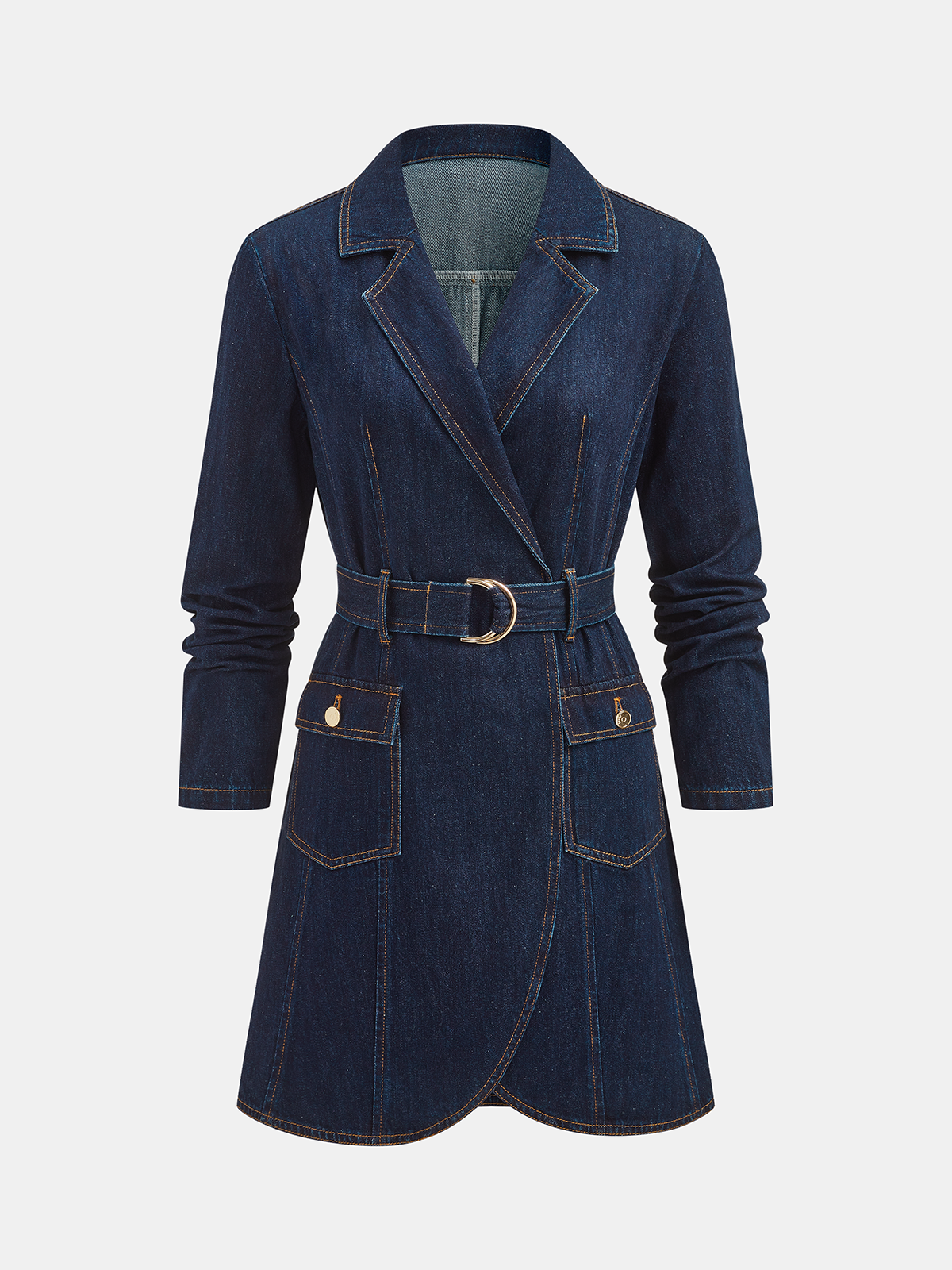 Chic Belted Blazer Dress in Denim Style