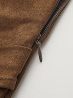 One-Shoulder Suede Midi Dress with Ruched Detail