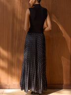 Turtleneck Pleated Maxi Dress with Polka Dots