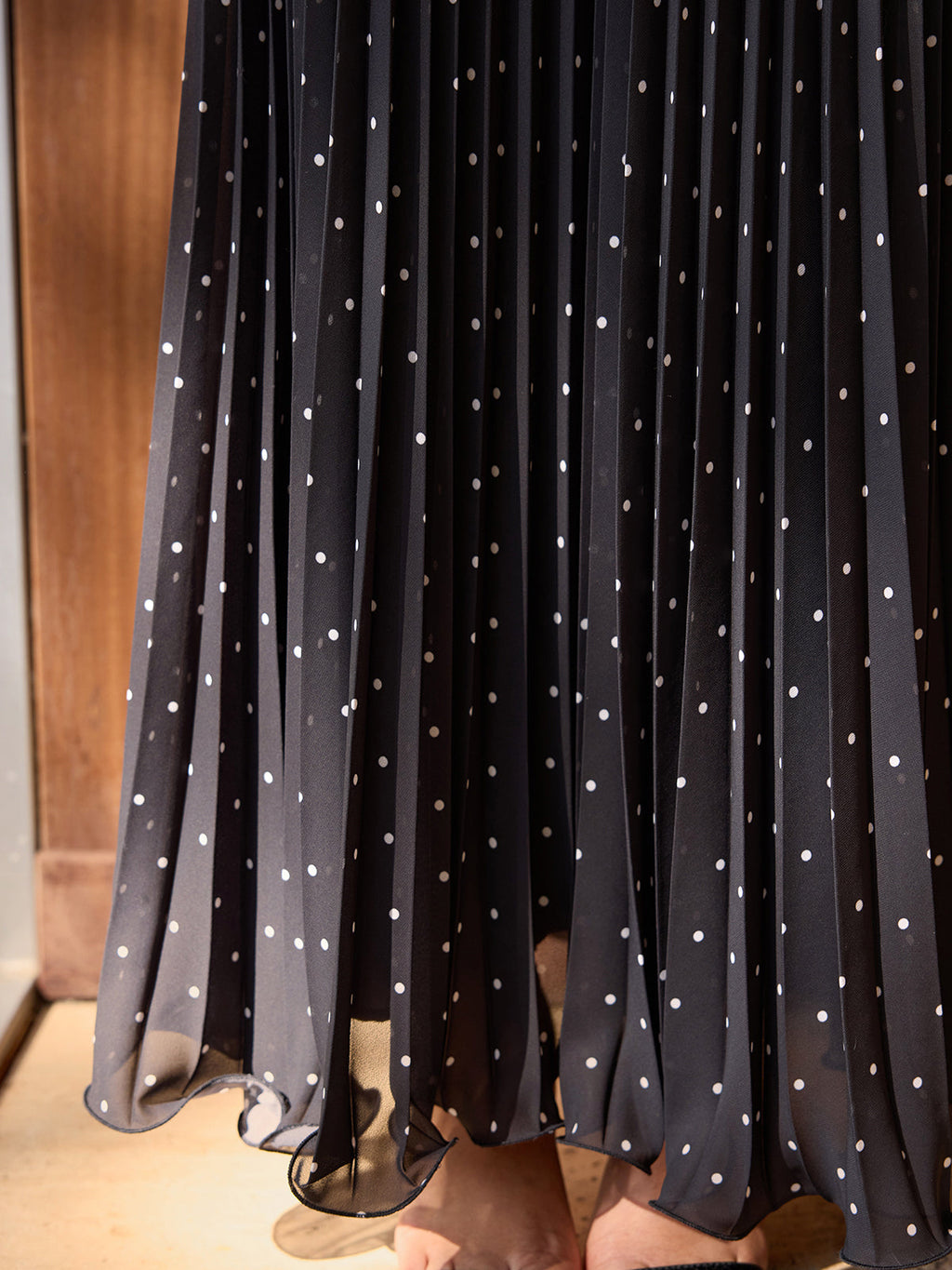 Turtleneck Pleated Maxi Dress with Polka Dots