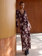 Floral Mesh Maxi Dress with Cowl Neck Detail