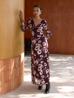 Floral Mesh Maxi Dress with Cowl Neck Detail