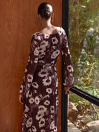 Floral Mesh Maxi Dress with Cowl Neck Detail