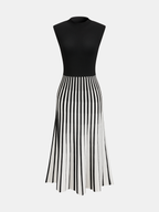 Mock Neck Sleeveless Striped Midi Dress