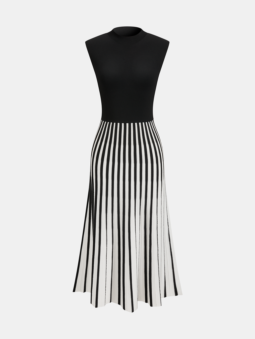 Striped Mock Neck Sleeveless Midi Dress