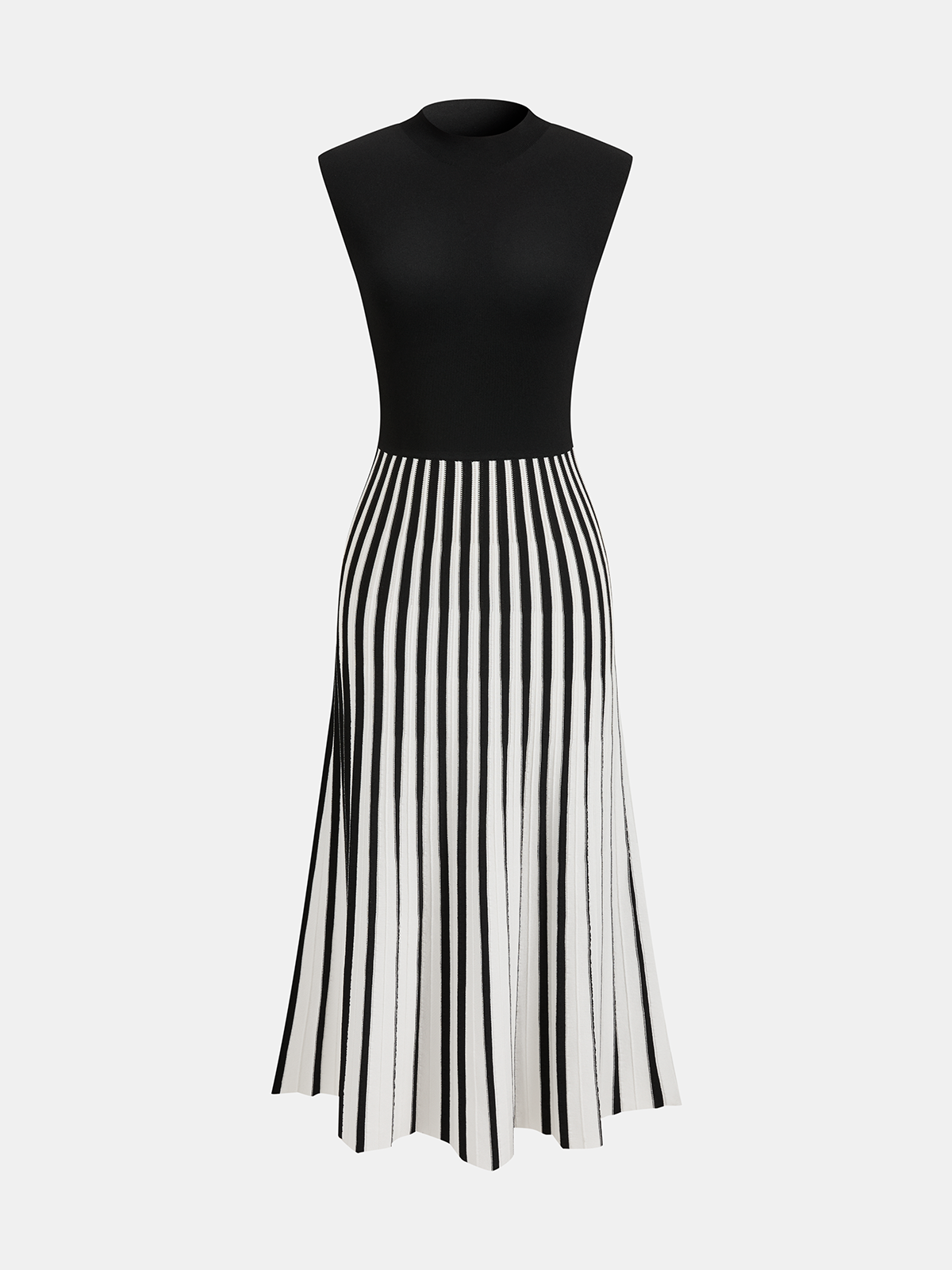 Striped Mock Neck Sleeveless Midi Dress