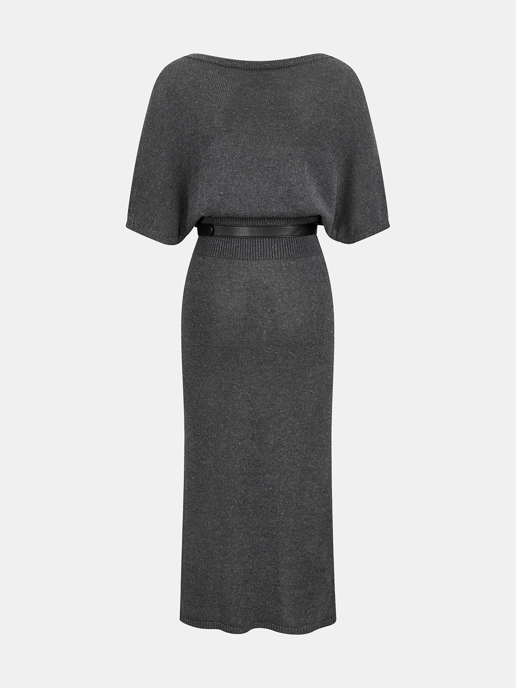 Belted Midi Dress with Batwing Sleeves in Knit