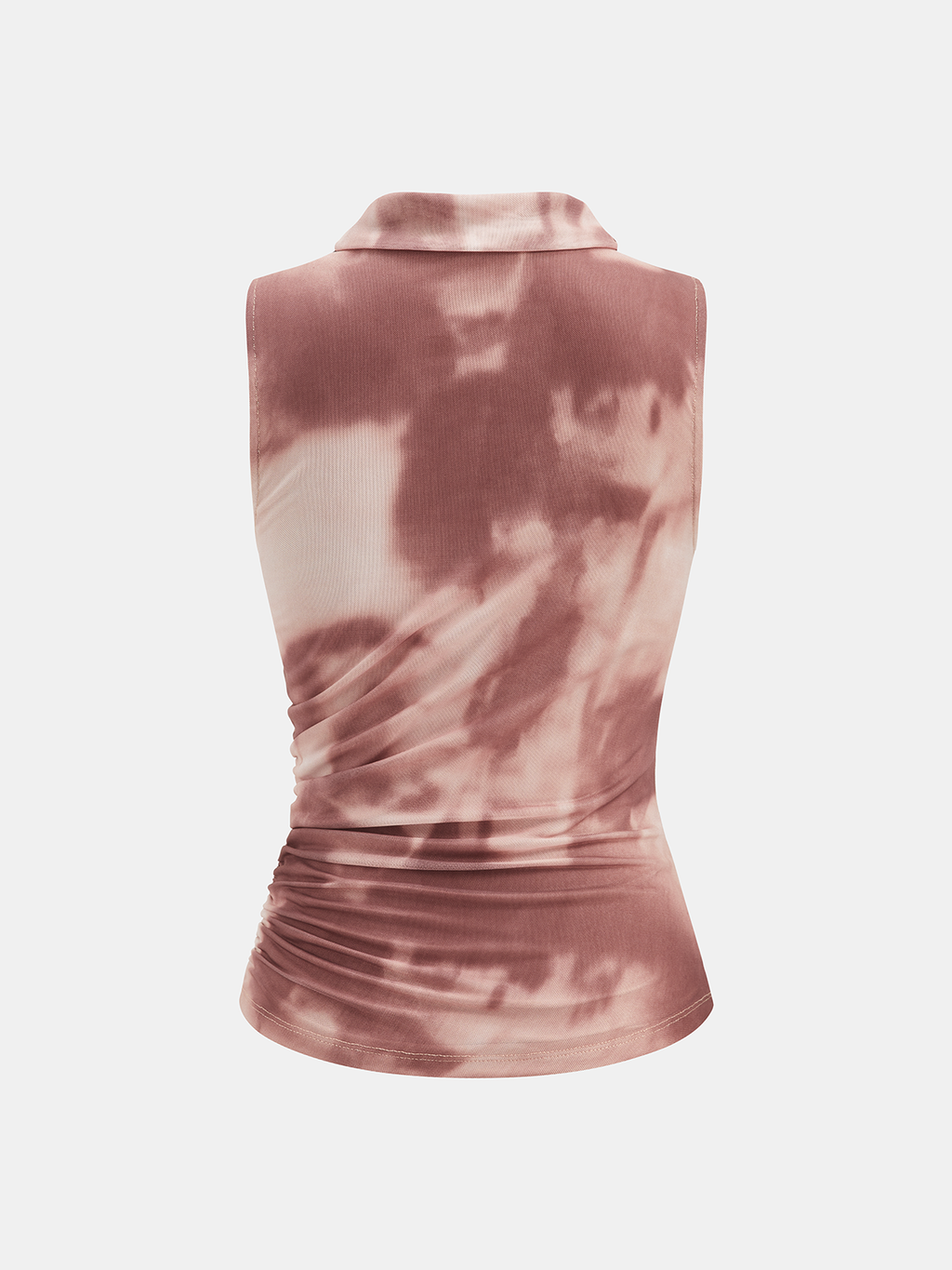 Tie Dye Sleeveless Top with Asymmetric Mesh Ruching