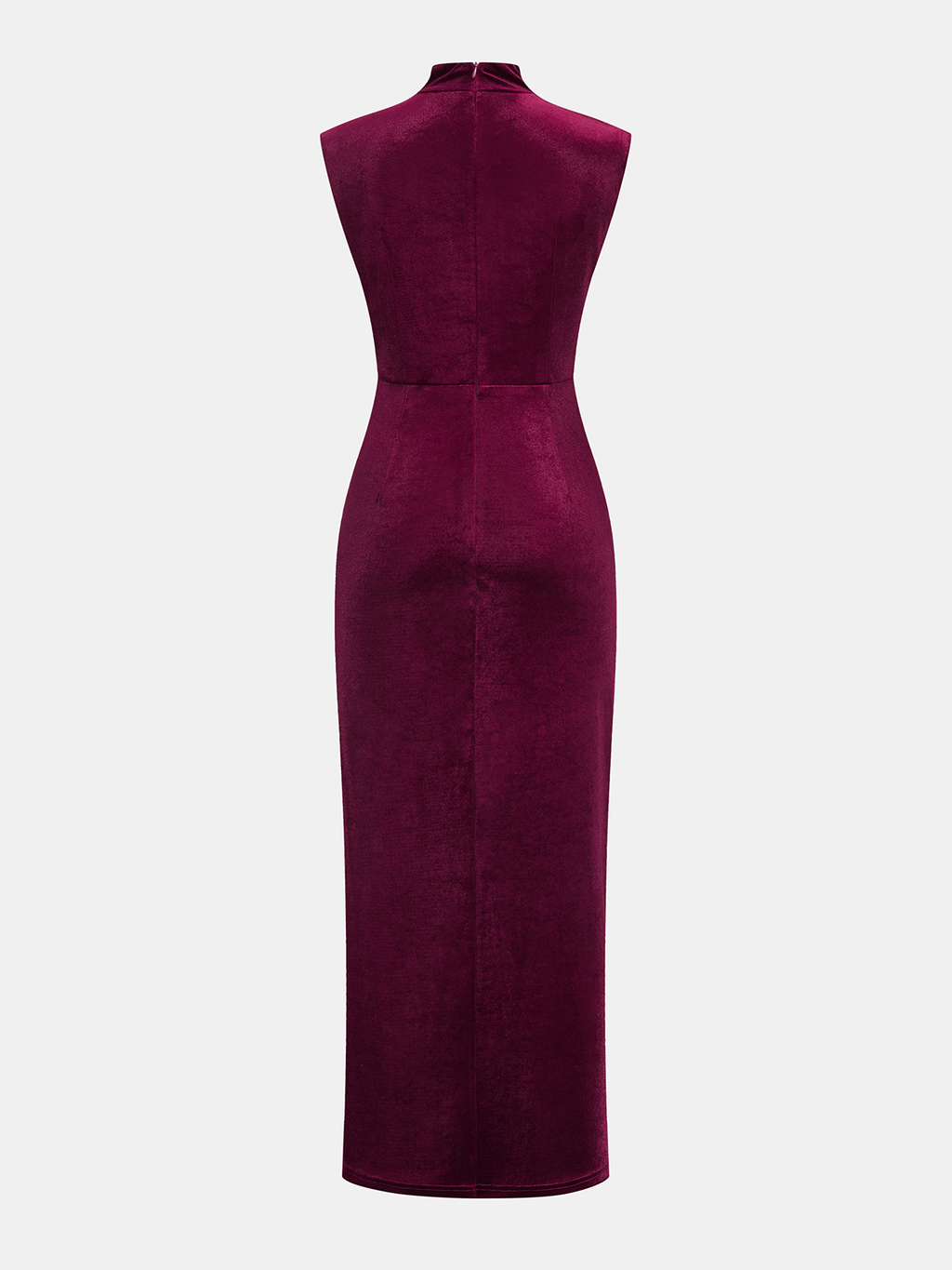 Sleeveless Velvet Maxi Dress with Side Slit Neck