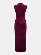 Sleeveless Velvet Maxi Dress with Side Slit Neck