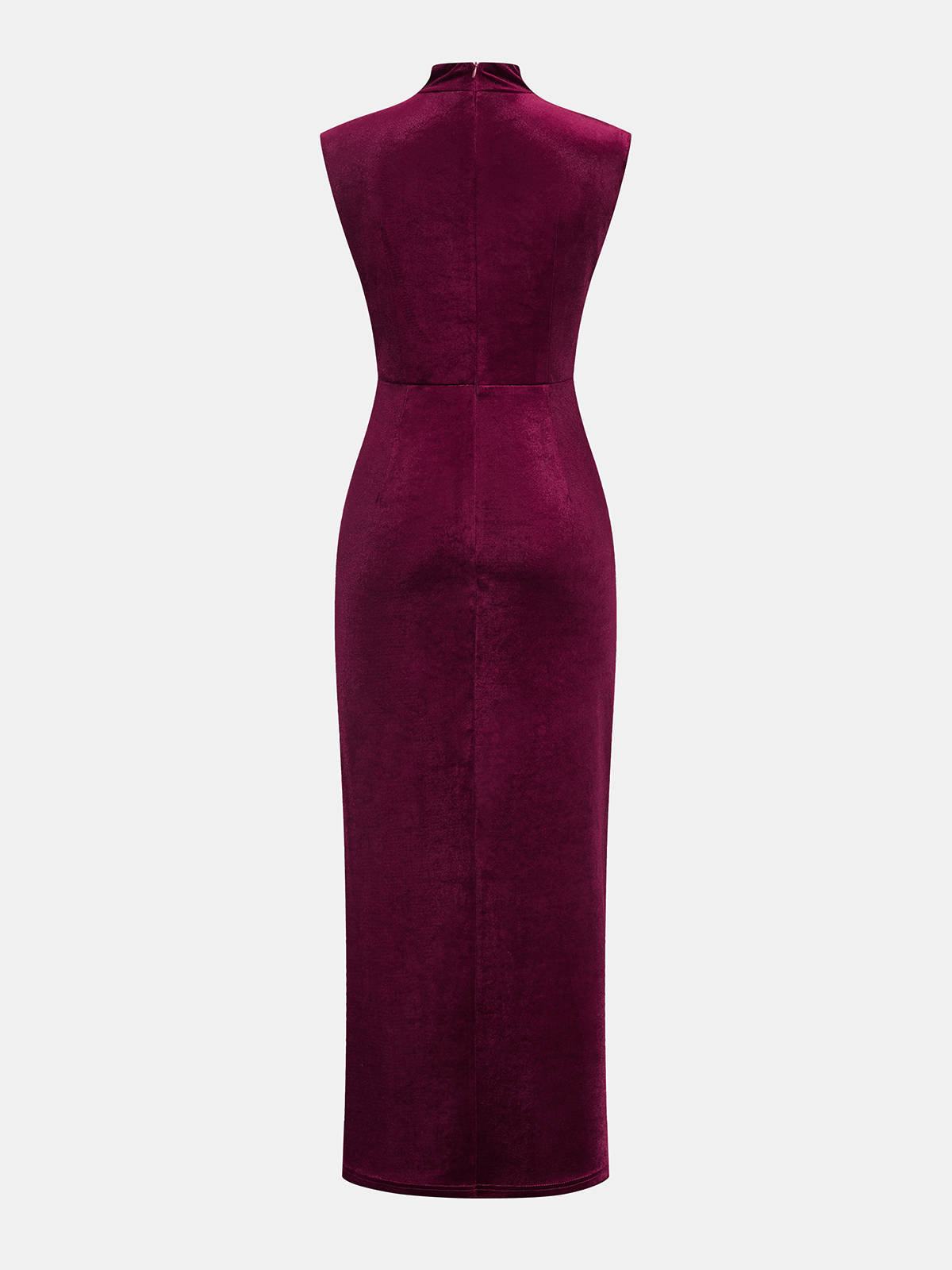 Sleeveless Velvet Maxi Dress with Side Slit Neck