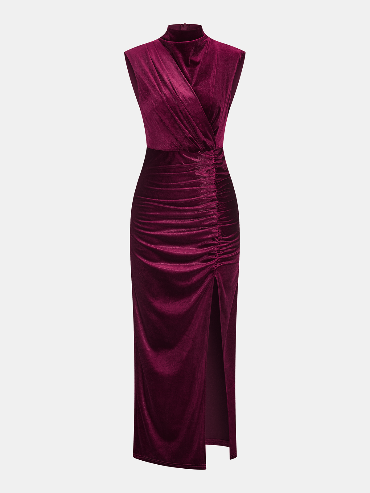 Sleeveless Velvet Maxi Dress with Side Slit Neck