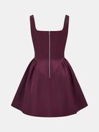 Chic Square Neck Satin Flared Mini Dress