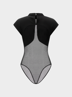 Cap Sleeve Bodysuit with Sheer Mesh Panels