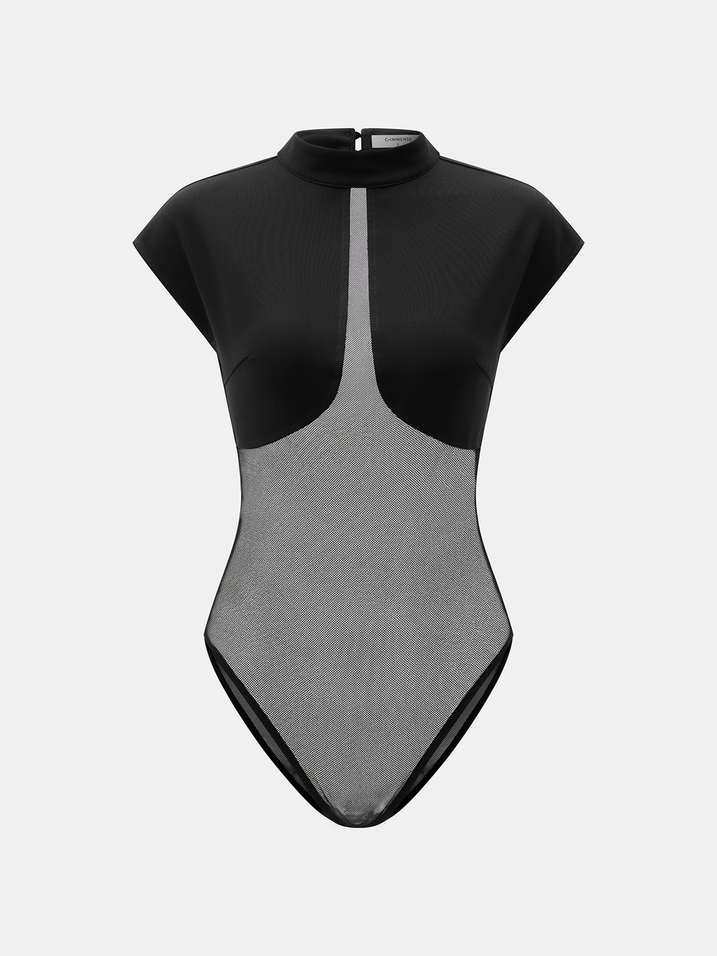 Cap Sleeve Bodysuit with Sheer Mesh Panels