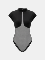 Cap Sleeve Bodysuit with Sheer Mesh Panels