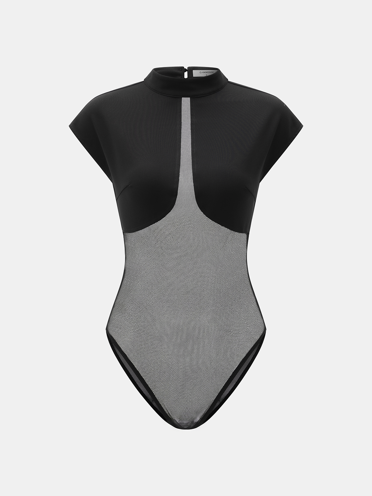 Cap Sleeve Bodysuit with Sheer Mesh Panels