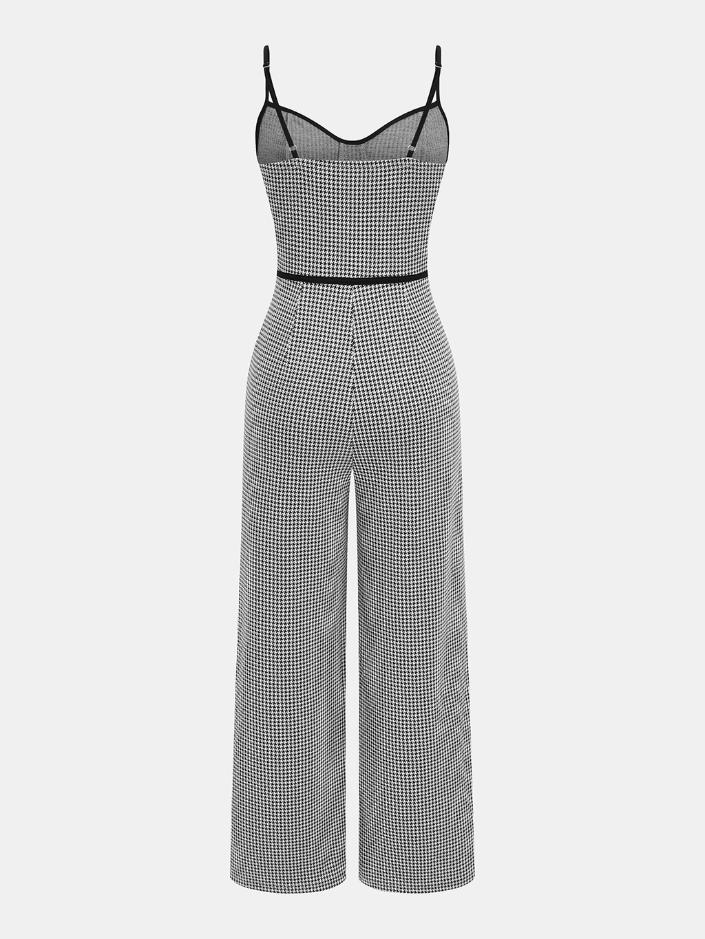 Houndstooth Pattern Cami Jumpsuit with Contrast Trim