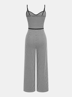 Houndstooth Pattern Cami Jumpsuit with Contrast Trim