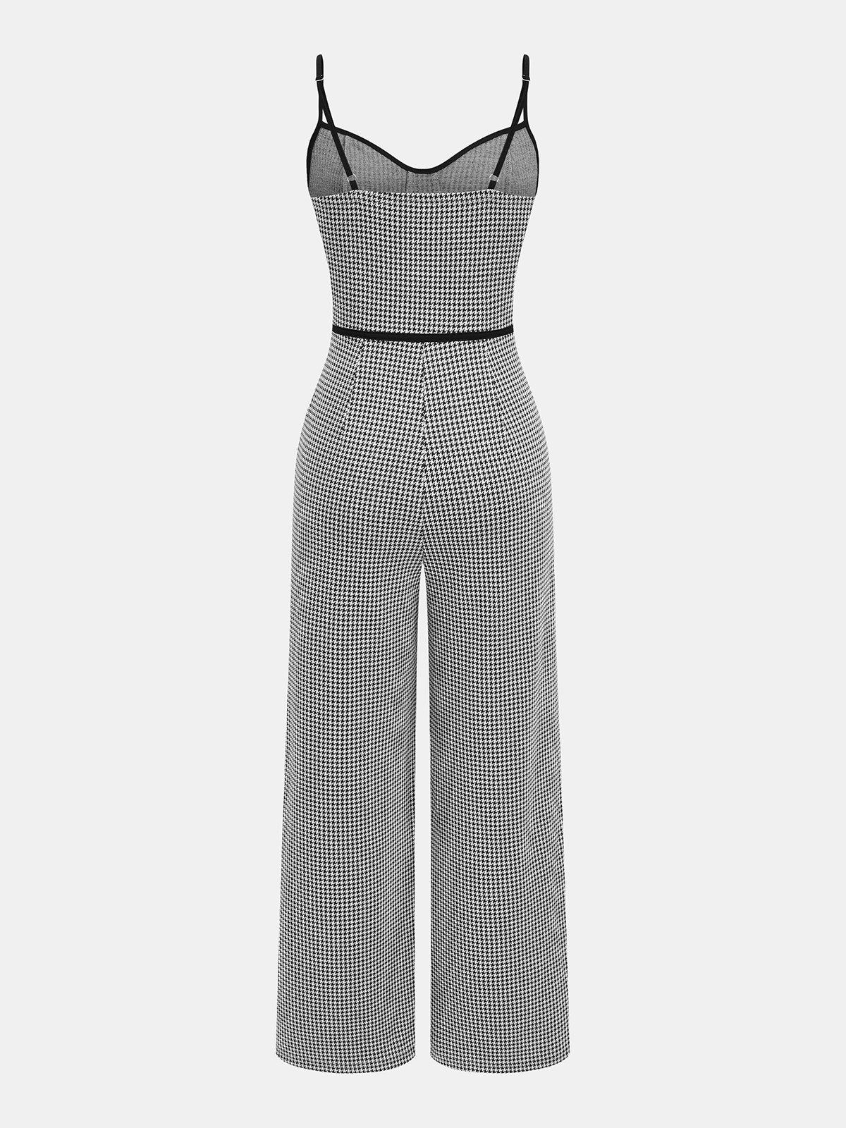 Houndstooth Pattern Cami Jumpsuit with Contrast Trim