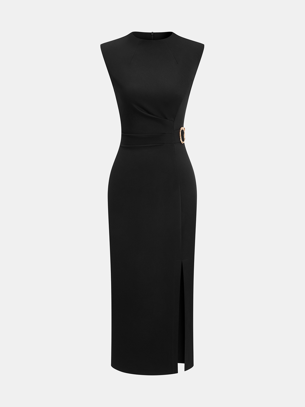 Sleeveless Midi Dress with Metallic Detail and Slit