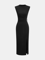 Sleeveless Midi Dress with Metallic Detail and Slit