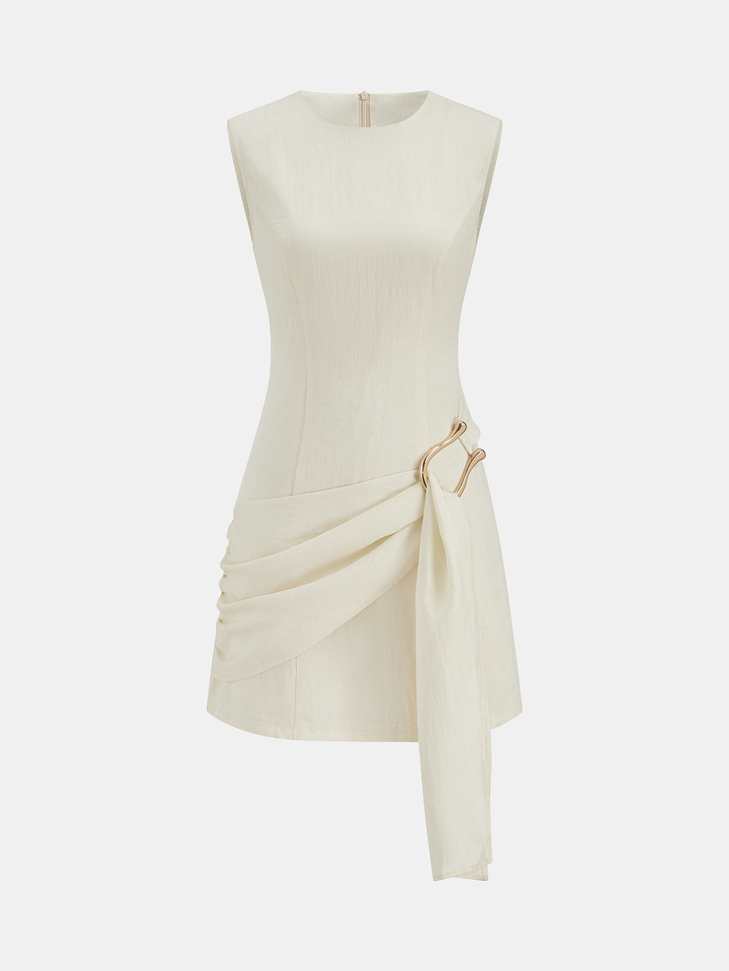 Tencel Blend Mini Dress with Asymmetric Buckle Detail
