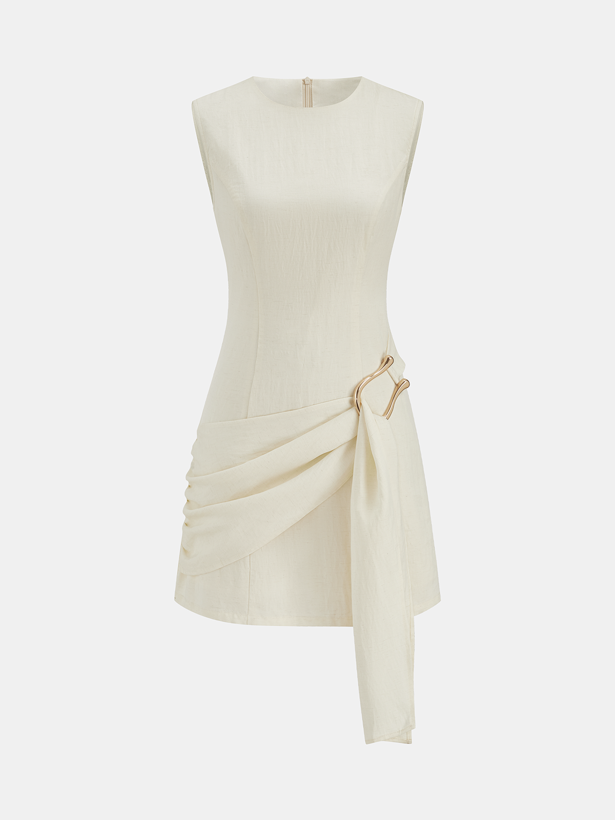 Tencel Blend Mini Dress with Asymmetric Buckle Ruching