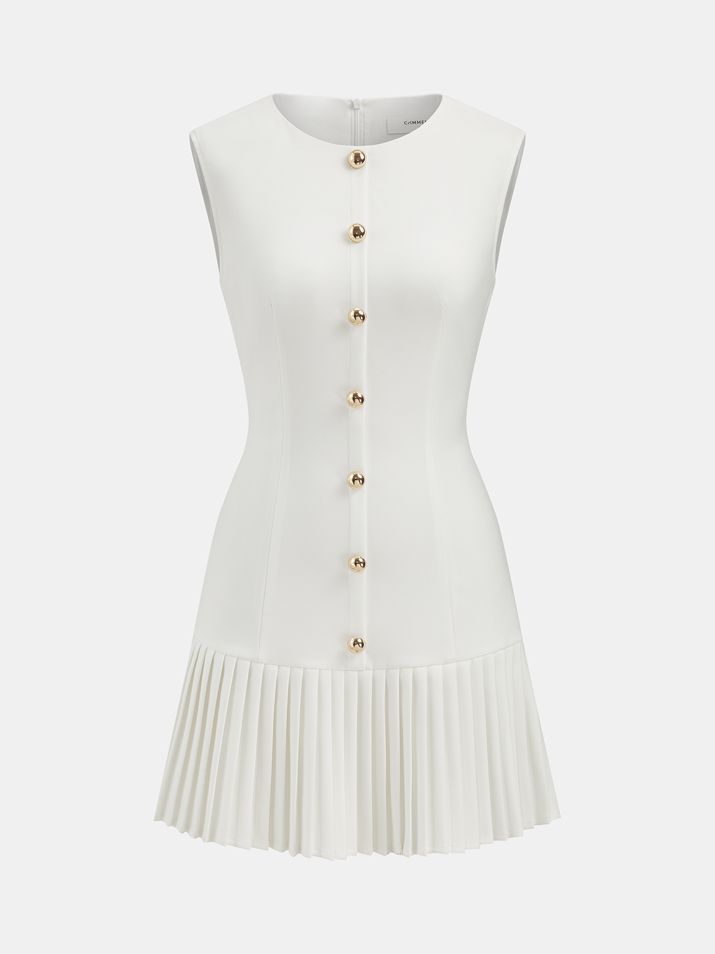 Sleeveless Pleated Mini Dress with Metal Accents