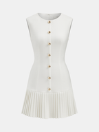 Sleeveless Pleated Mini Dress with Metal Accents