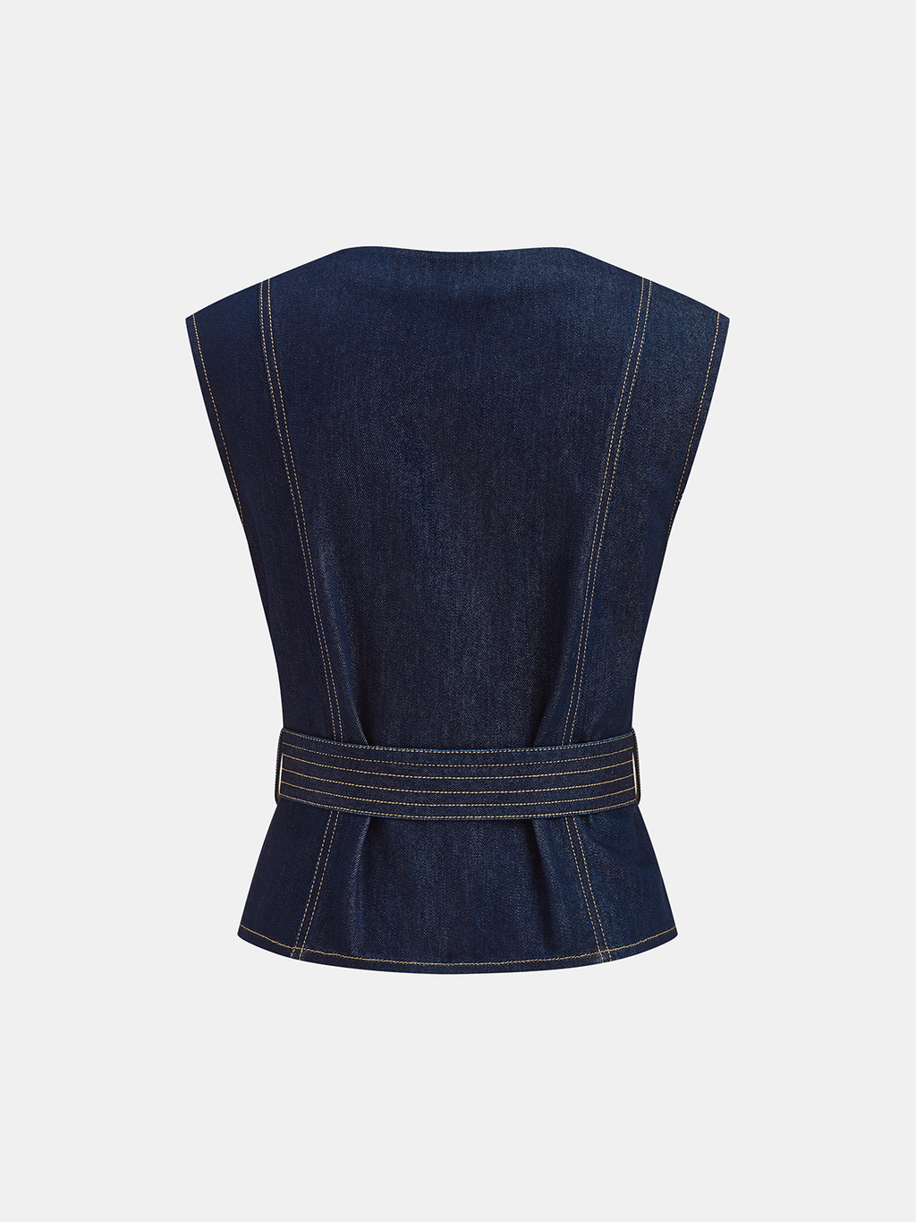 Sleeveless Denim Vest with Belt Detail