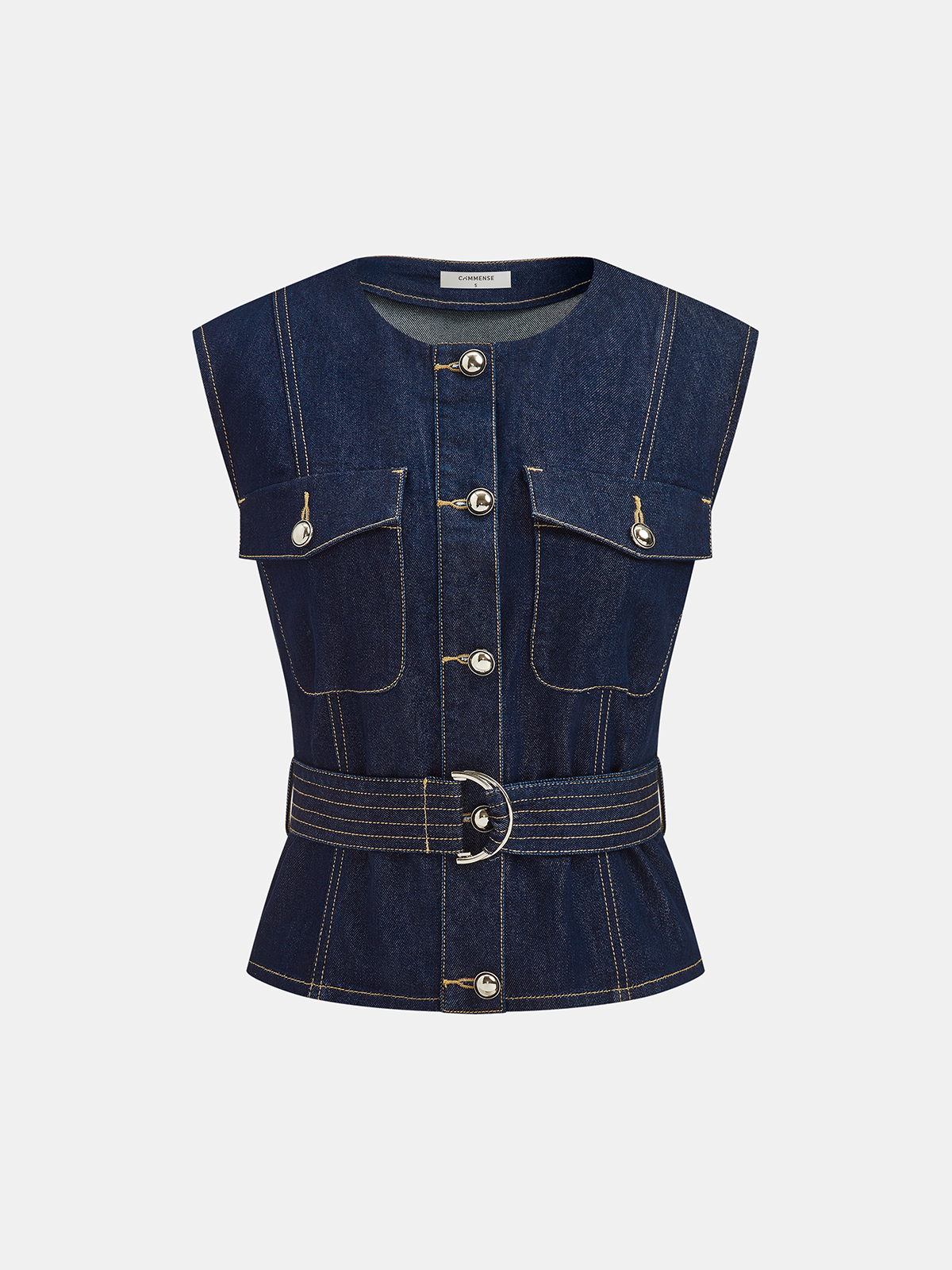 Sleeveless Denim Vest with Belt Detail