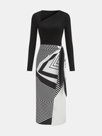 Optical Illusion Print Asymmetric Wrap Dress