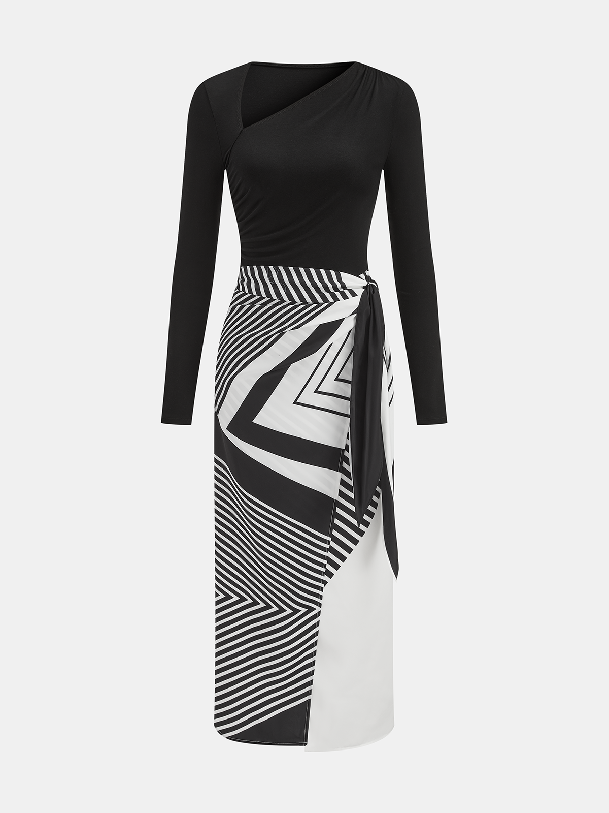 Optical Illusion Print Asymmetric Wrap Dress