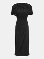 Elegant Maxi Dress with Draped Mesh Cape Sleeves