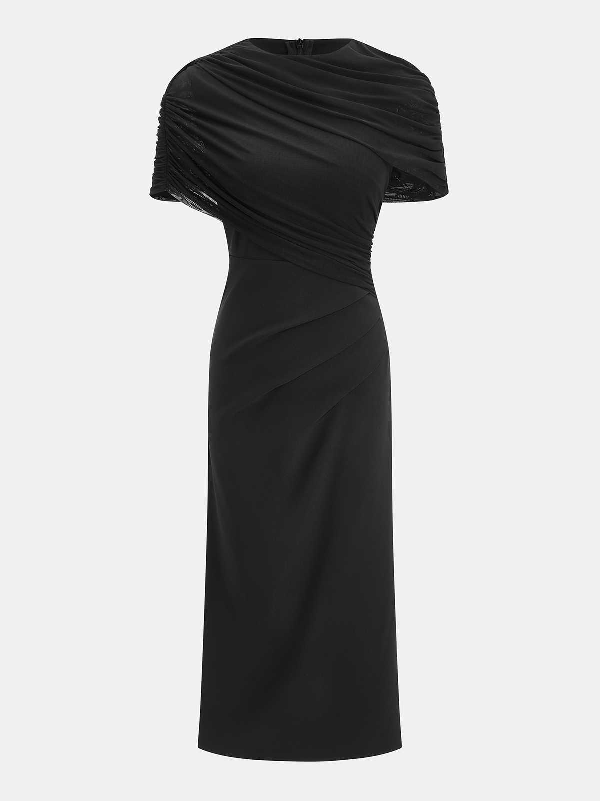 Elegant Maxi Dress with Draped Mesh Cape Sleeves