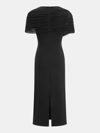 Elegant Maxi Dress with Draped Mesh Cape Sleeves