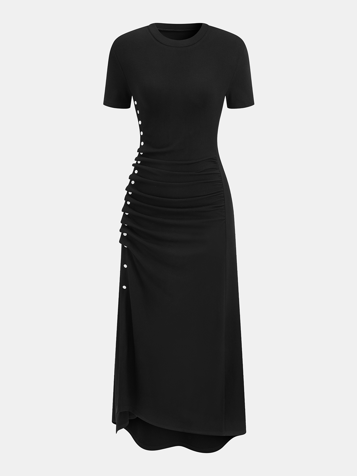 Short-Sleeve Dress with Ruched Sides and Button Details
