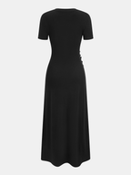 Short-Sleeve Dress with Ruched Sides and Button Accents