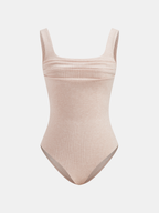 Square Neck Bodysuit with Ruched Ribbed Design