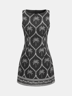 Sleeveless Mini Dress with Tropical Palm Print