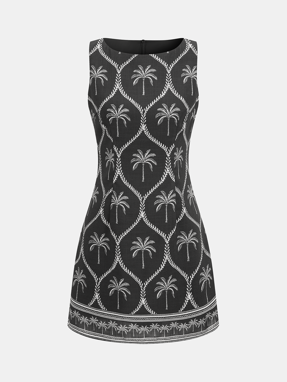 Sleeveless Mini Dress with Tropical Palm Print