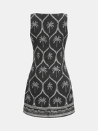 Sleeveless Mini Dress with Tropical Palm Print