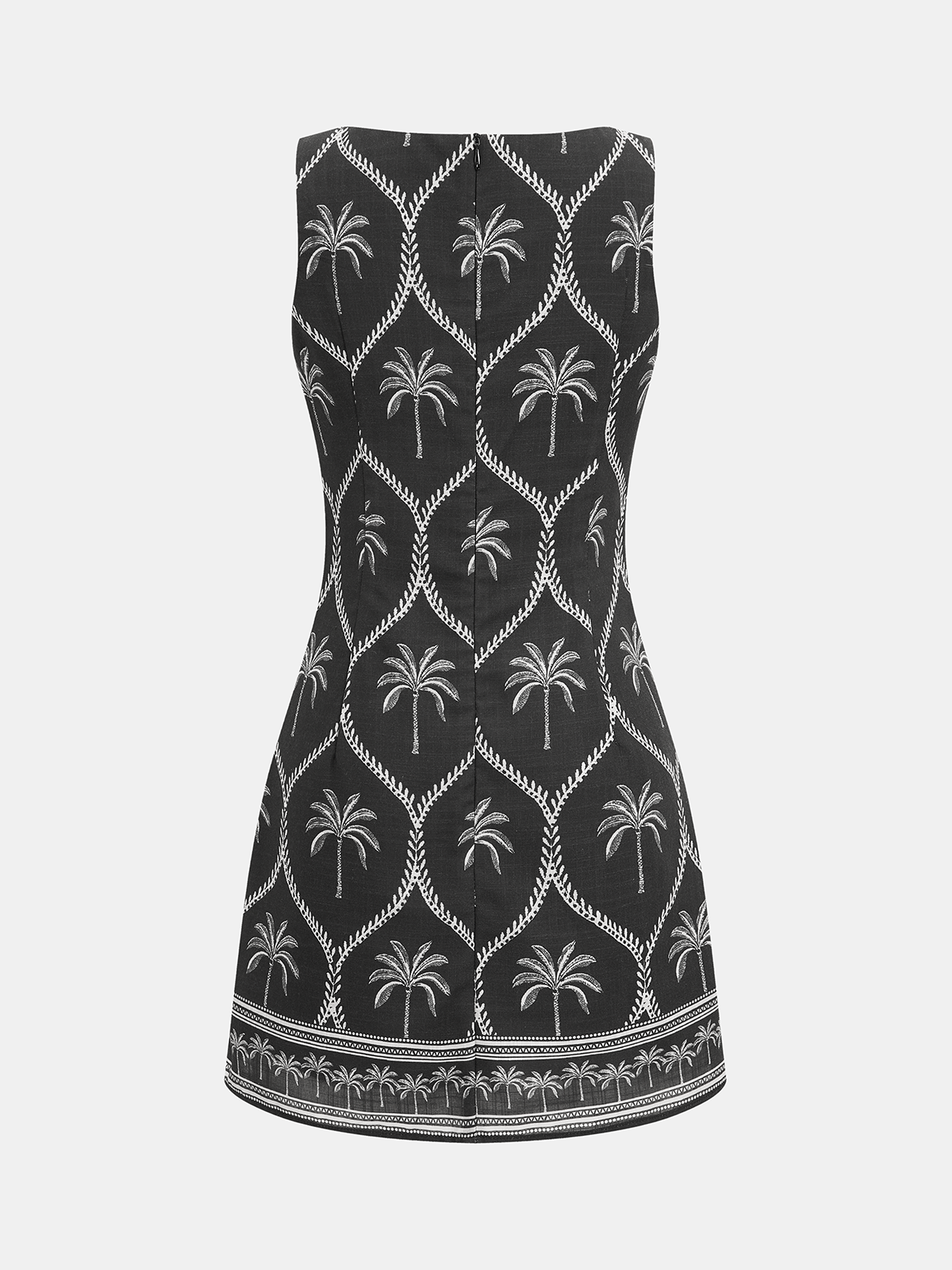 Sleeveless Mini Dress with Tropical Palm Print