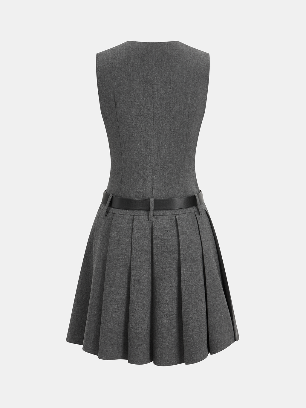 Sleeveless Belted Blazer Dress with Pleated Details