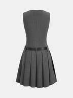 Sleeveless Belted Blazer Dress with Pleated Details