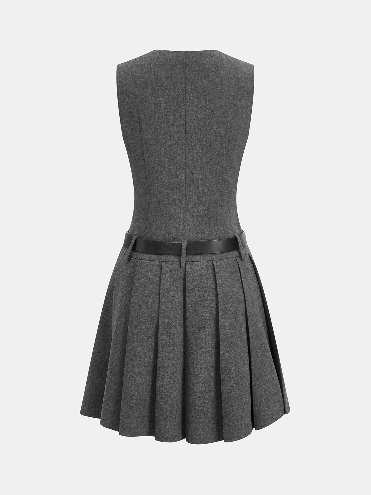 Sleeveless Belted Blazer Dress with Pleated Details