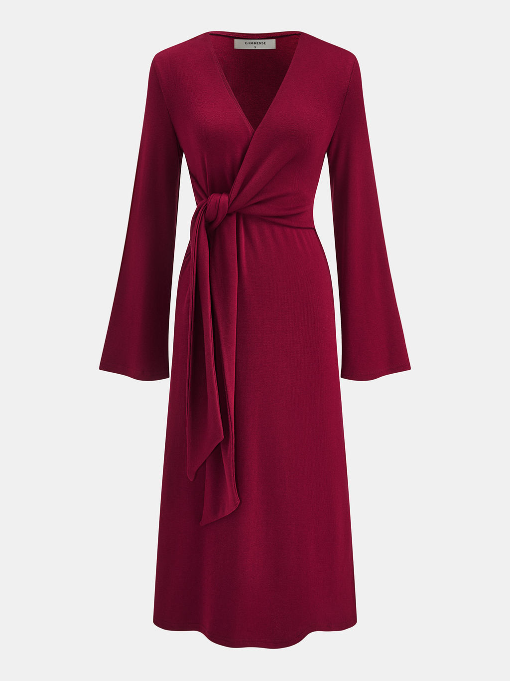 Belted Bell Sleeve Wrap Midi Dress
