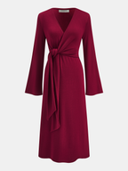 Belted Bell Sleeve Wrap Midi Dress