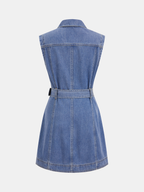Sleeveless Denim Dress with Belt Detail